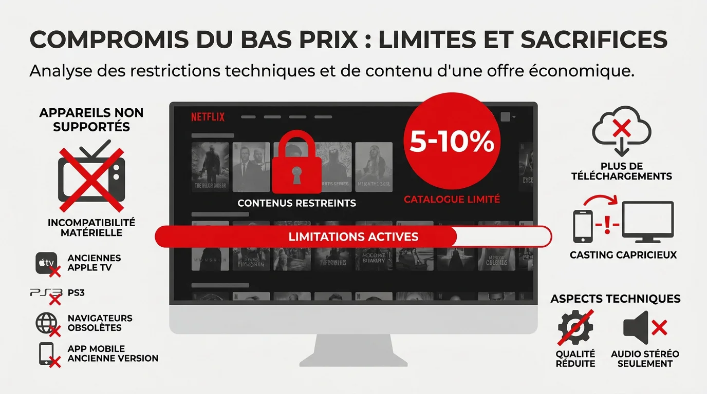 Illustration des compromis et limites de l'offre Netflix avec pub
