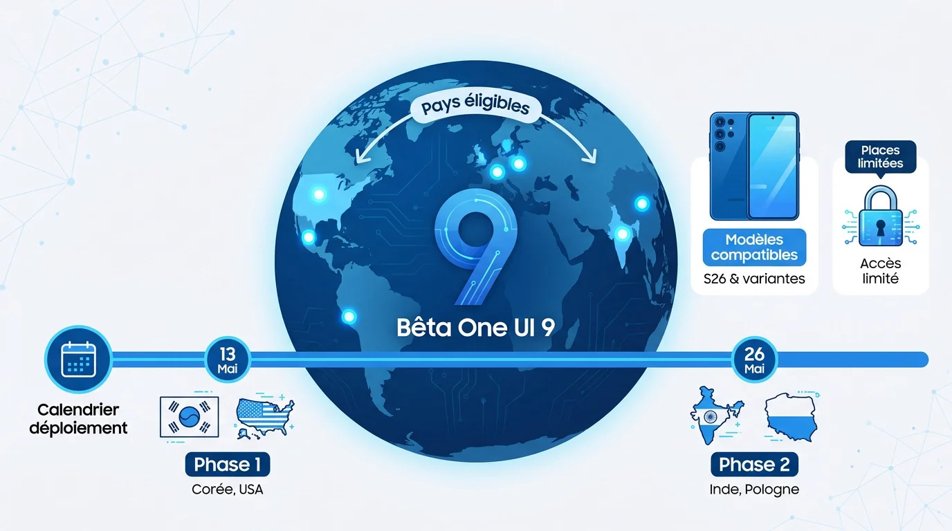 Calendrier de déploiement de la bêta One UI 9 pour Samsung Galaxy S26