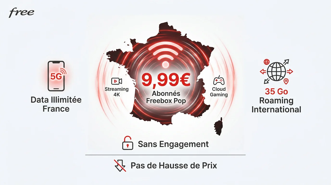 Forfait Free 5G illimité à 9,99 euros par mois pour les abonnés Freebox