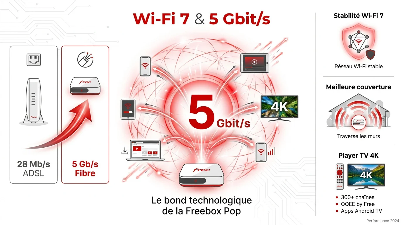Freebox Pop avec technologie Wi-Fi 7 et débit fibre 5 Gbit/s