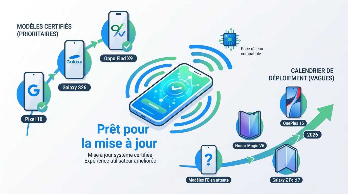Infographie des smartphones compatibles avec Quick Share et AirDrop en 2026