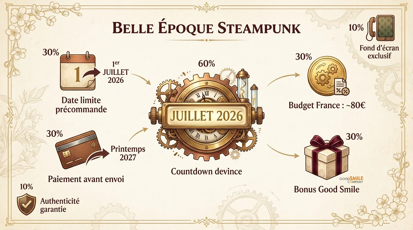 Infographie de la figurine Nendoroid Esquie et calendrier de sortie 2026