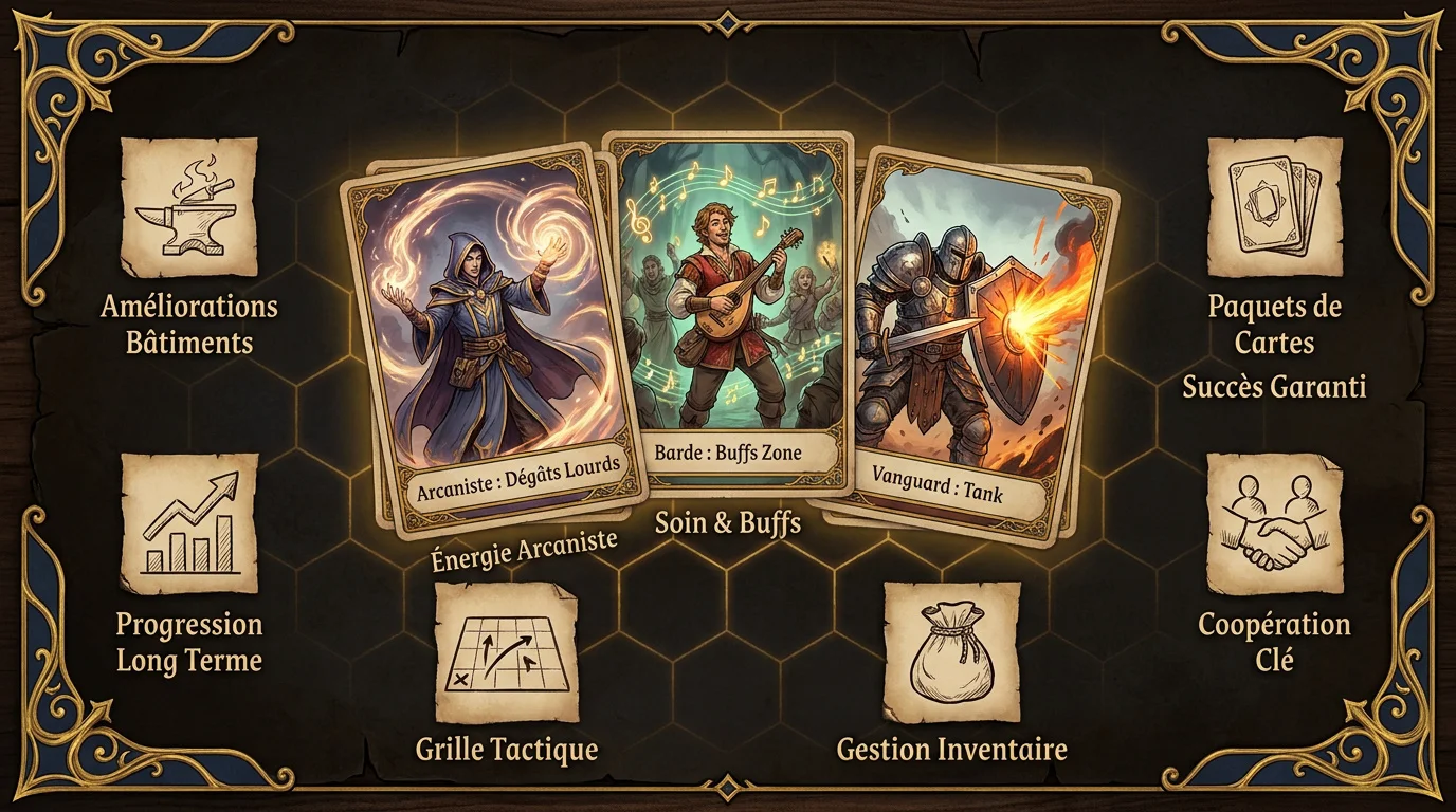 Interface de jeu Sunderfolk montrant les héros et le village d'Arden