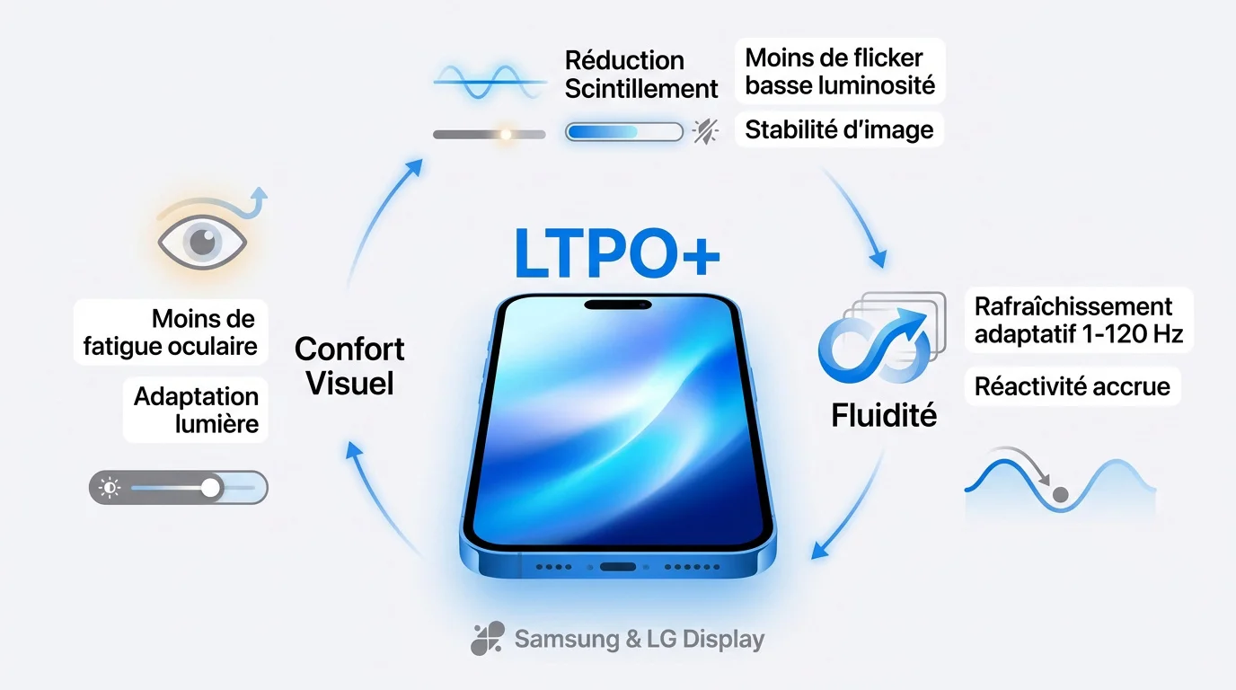 Écran iPhone 18 Pro technologie LTPO plus confort visuel et fluidité