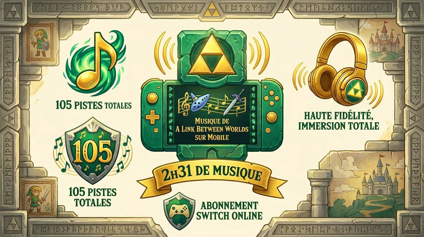 Application mobile Nintendo Music affichant la bande son de Zelda A Link Between Worlds