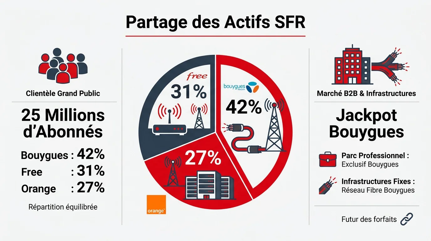Répartition des actifs SFR entre Bouygues, Free et Orange