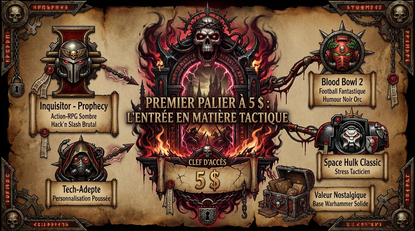 Sélection de jeux Warhammer à petit prix incluant Inquisitor et Blood Bowl