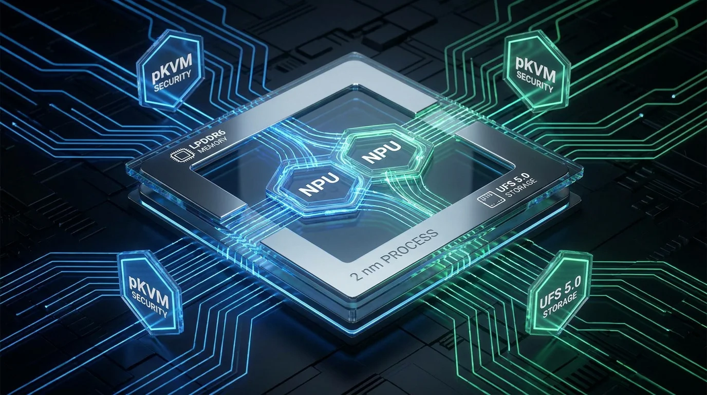 Schéma technique du processeur IA gravé en 2nm avec architecture double NPU