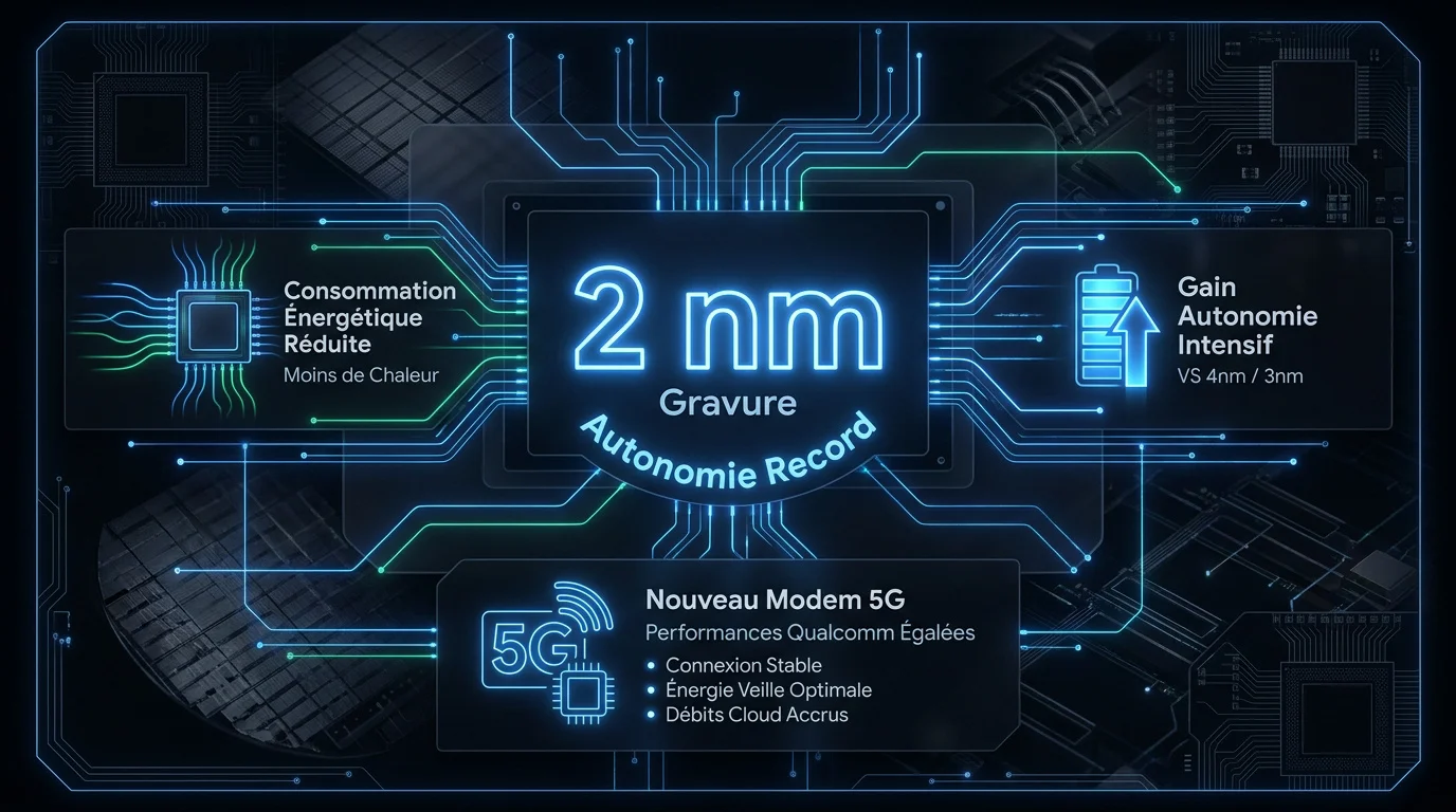 Schéma technique de la gravure 2nm pour l'autonomie et la 5G