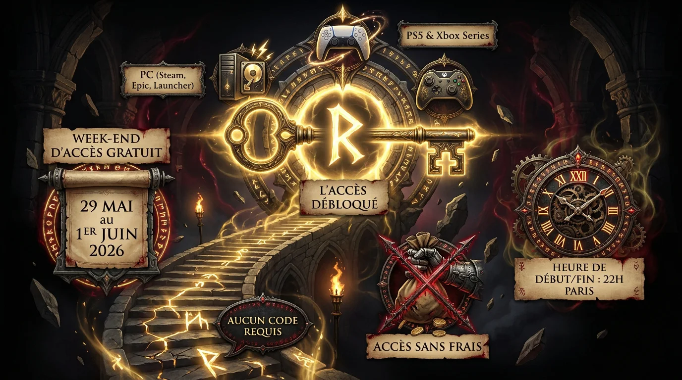 Portail doré ouvert pour l'accès gratuit à Path of Exile 2