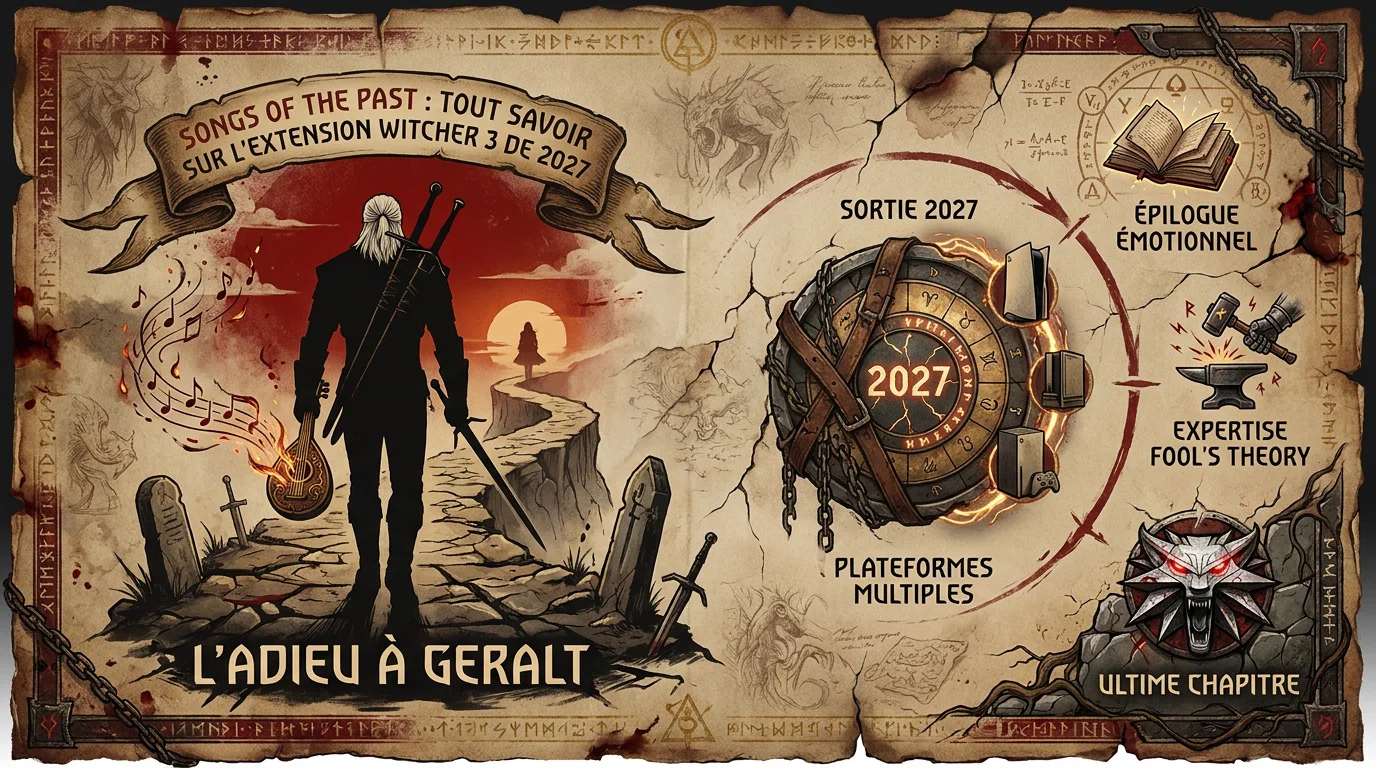 Illustration de l'extension Songs of the Past pour The Witcher 3 montrant Geralt de Riv