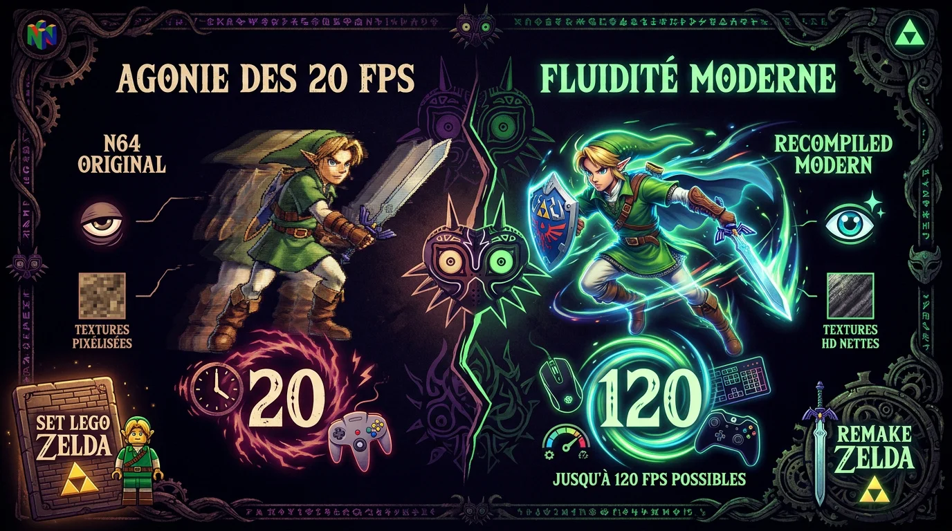 Comparaison graphique entre la version Nintendo 64 et le portage PC Recompiled de Zelda Majora's Mask