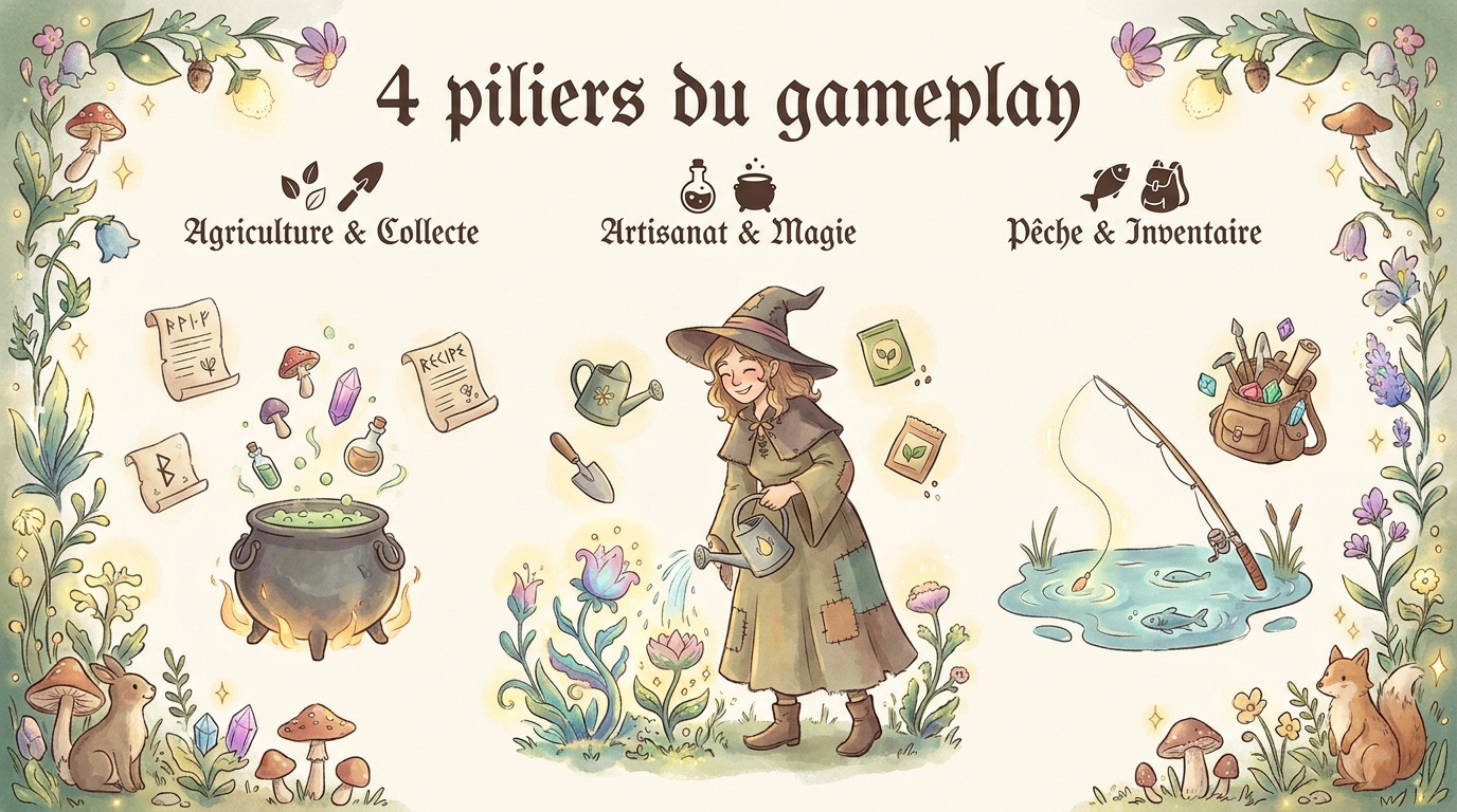 Sorcière utilisant la magie pour cultiver des plantes dans Spellfarers