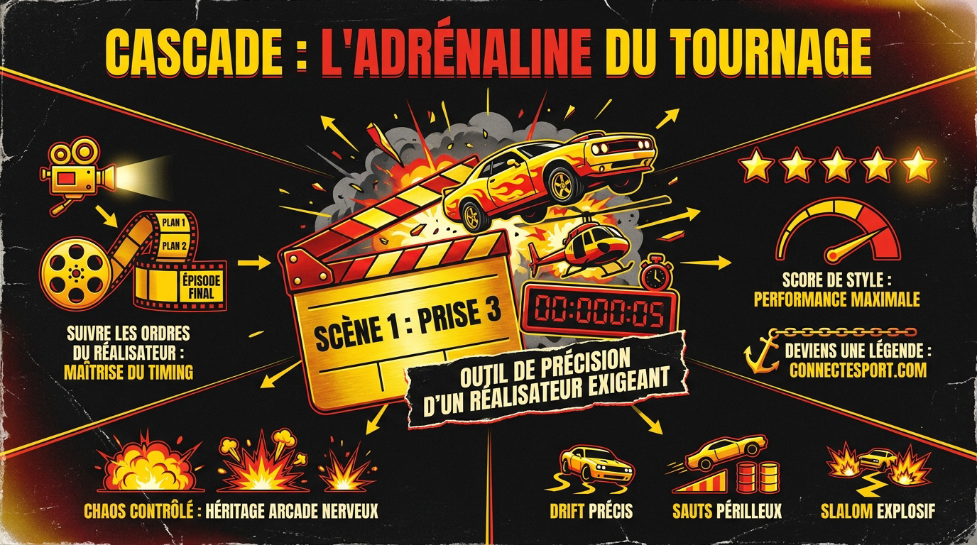 Cascade automobile spectaculaire sur un plateau de tournage Hollywoodien