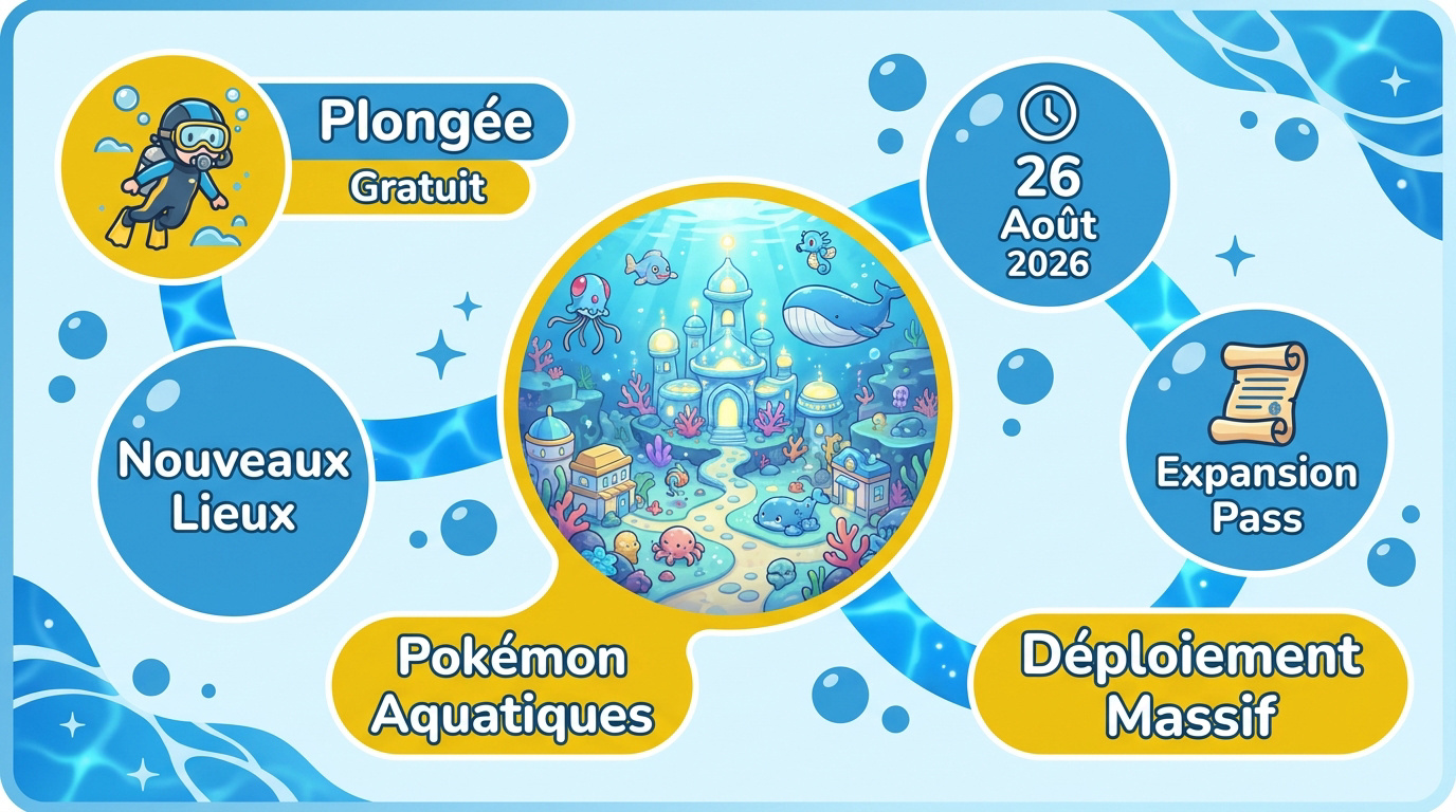Exploration sous-marine dans Pokémon Pokopia avec Métamorph