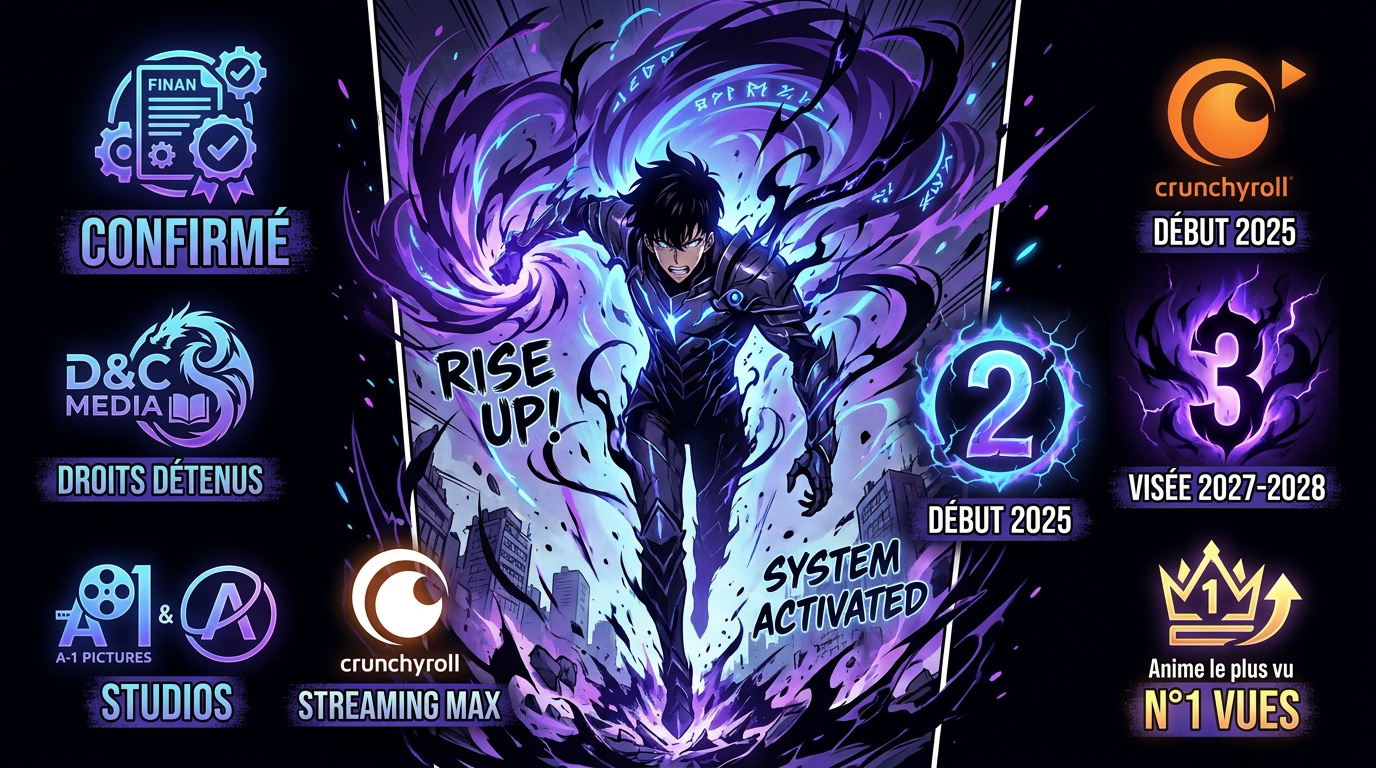 Annonce officielle des saisons 2 et 3 de l'anime Solo Leveling soulignant son succès mondial