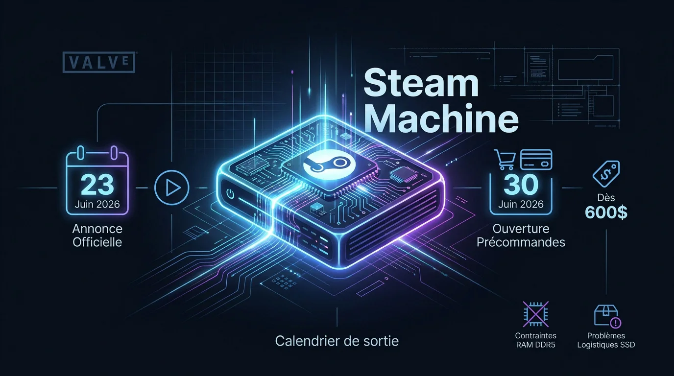 Calendrier des précommandes de la Steam Machine de Valve en 2026