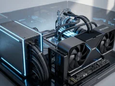 Quelle alimentation choisir pour la Nvidia RTX 5090 ? Un PC haut de gamme avec une carte graphique RTX 5090 et une alimentation puissante dans un boîtier vitré moderne.
