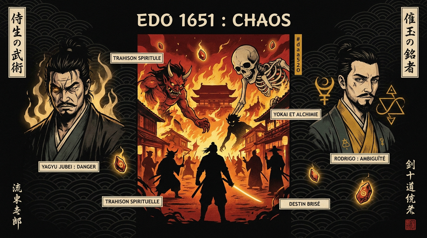 Edo en 1651 dévastée par les tempêtes du Purgatoire et les yokai