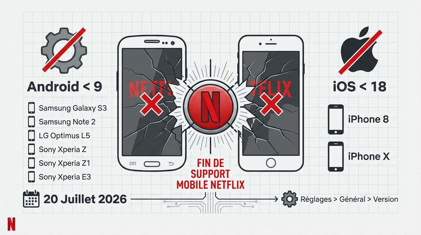 Fin de support Netflix sur smartphones anciens