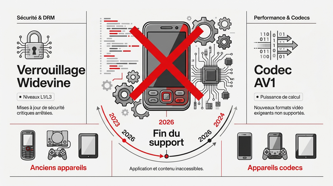 Illustration de l'arrêt du support Netflix sur les anciens appareils électroniques