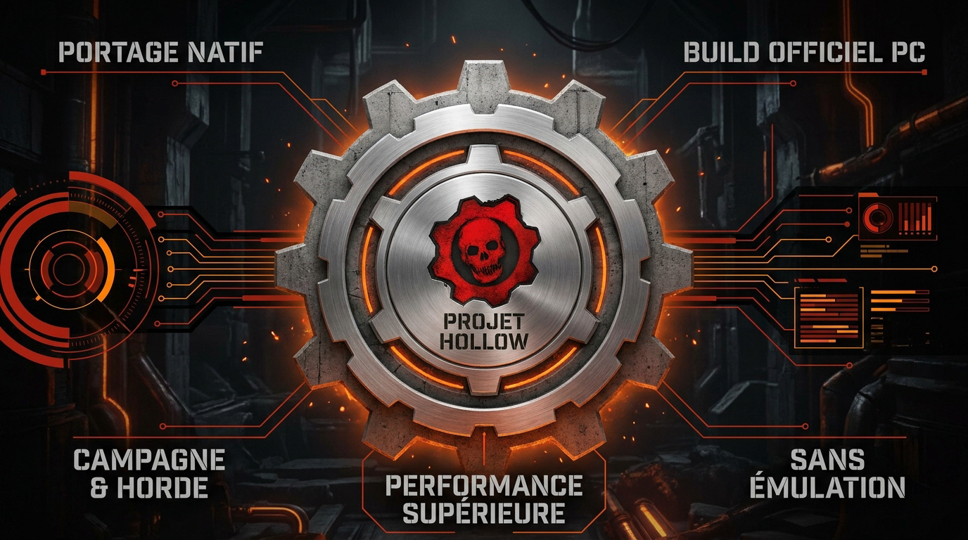 Infographie présentant les caractéristiques du portage PC Gears of War 2 Hollow