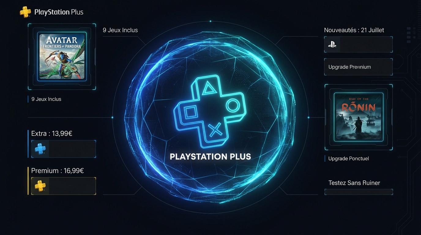 Interface du service PlayStation Plus en mode sombre présentant les jeux du catalogue Premium
