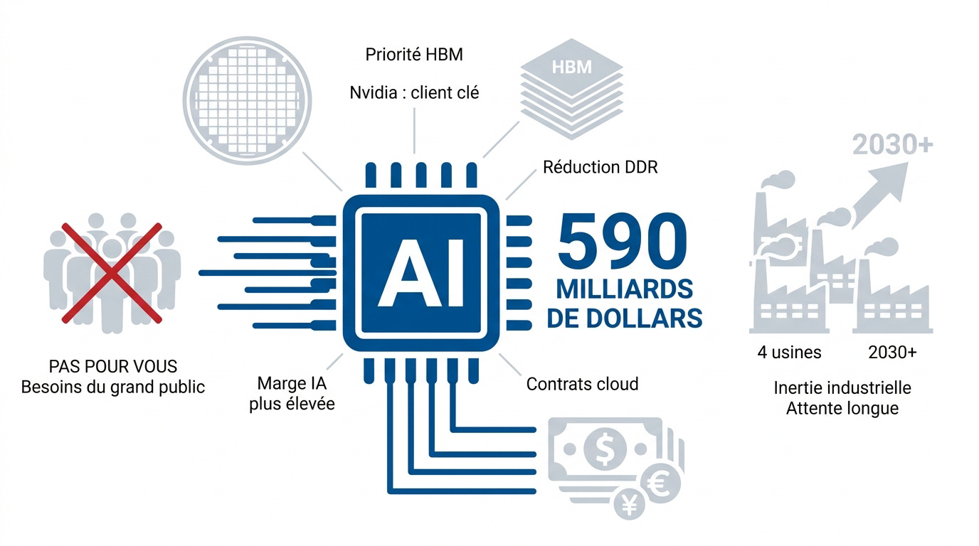 Graphique montrant l'investissement massif dans l'IA face aux besoins des consommateurs de mémoire vive