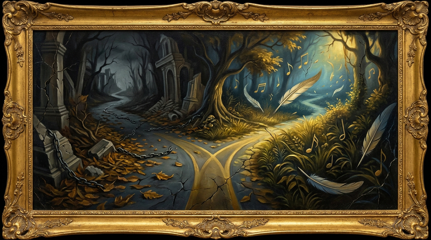 Illustration d'un sentier onirique représentant l'inspiration créative de Sandfall Interactive