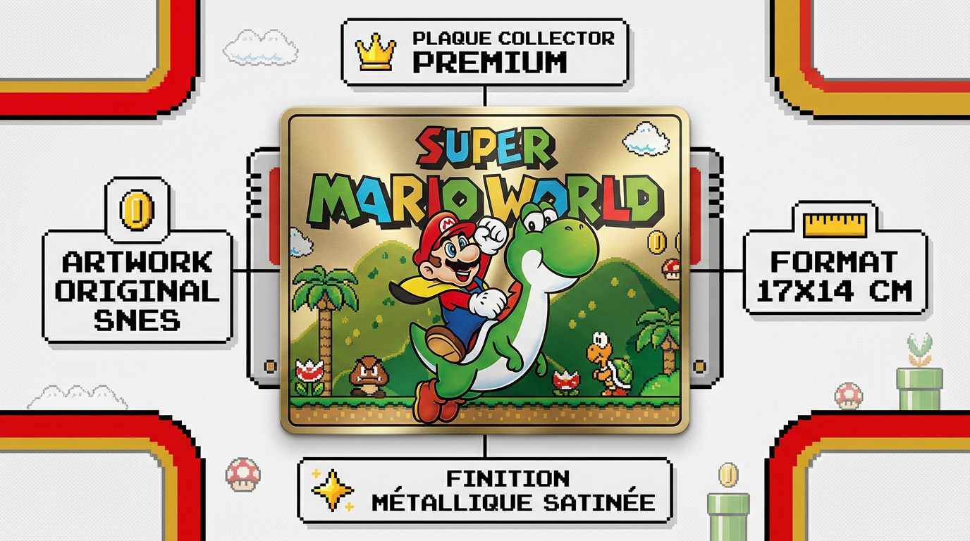 Plaque métallique collector Super Mario World Nintendo Classics