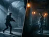 Resident Evil Requiem vs RE4 Remake : le choc des générations Comparaison côte à côte entre un soldat armé dans des ruines et un homme avec une lampe torche dans un couloir sombre.