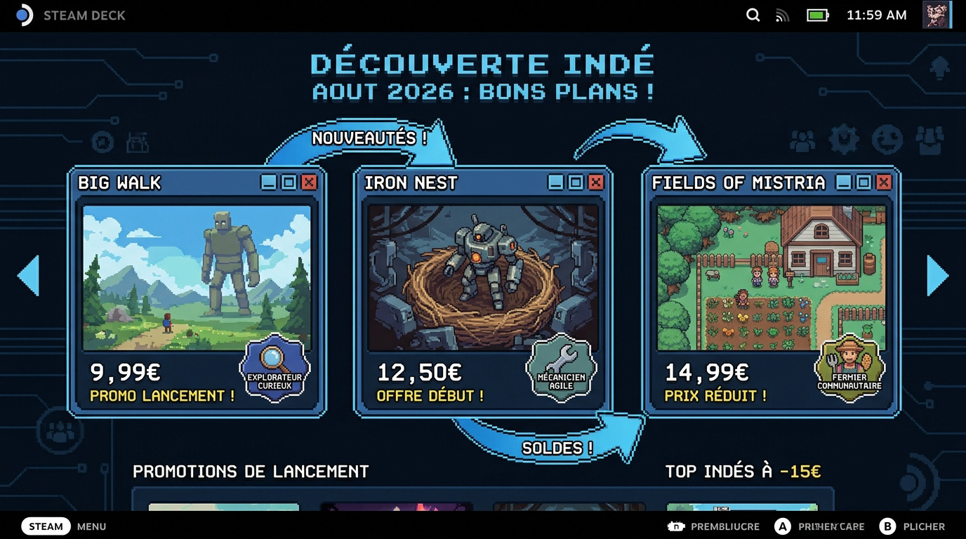 Sélection de jeux indépendants à petit prix sur Steam en août 2026