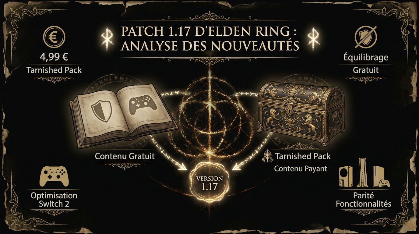 Illustration des nouveautés du patch 1.17 d'Elden Ring et du Tarnished Pack