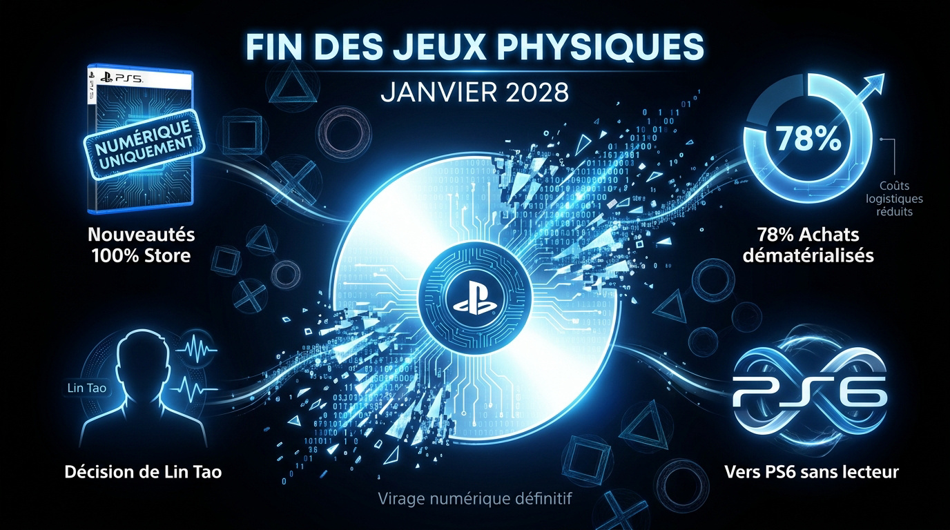 Autocollant d'avertissement sur boîte PS5 concernant la fin des jeux physiques en 2028