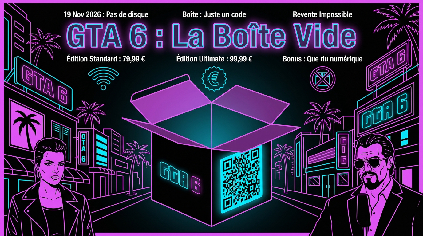 Illustration de la boîte vide de GTA 6 avec code de téléchargement