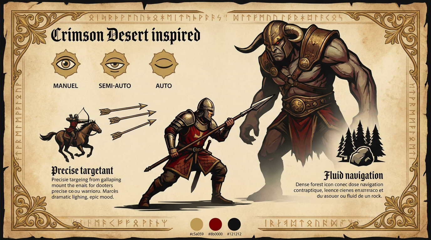 Guerrier affrontant un boss colossal dans le monde de Pywel dans Crimson Desert