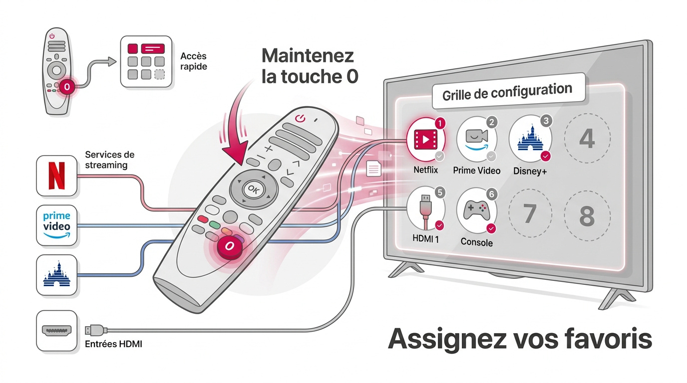 Interface de configuration du menu Accès Rapide sur une Smart TV LG