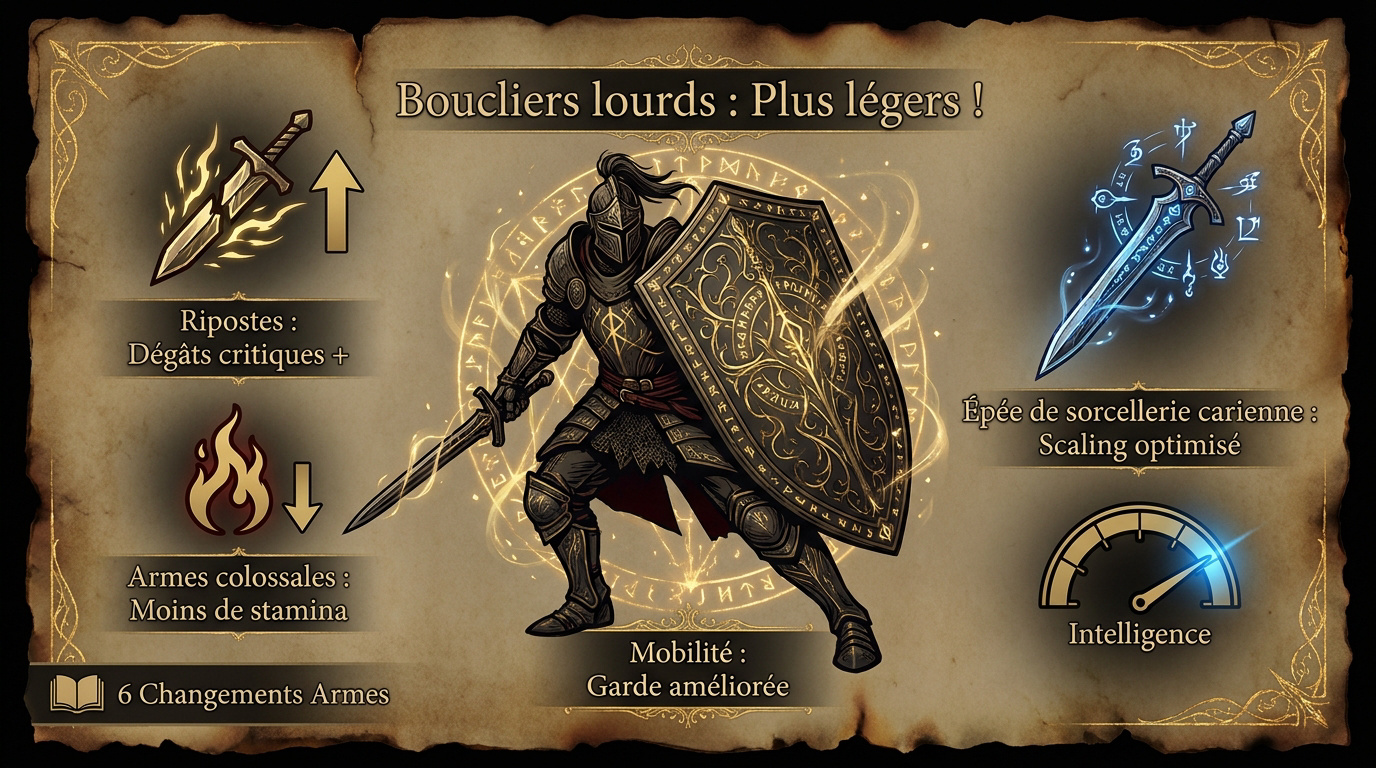 Infographie présentant l'optimisation des statistiques pour la nouvelle classe de chevalier lourd dans Elden Ring