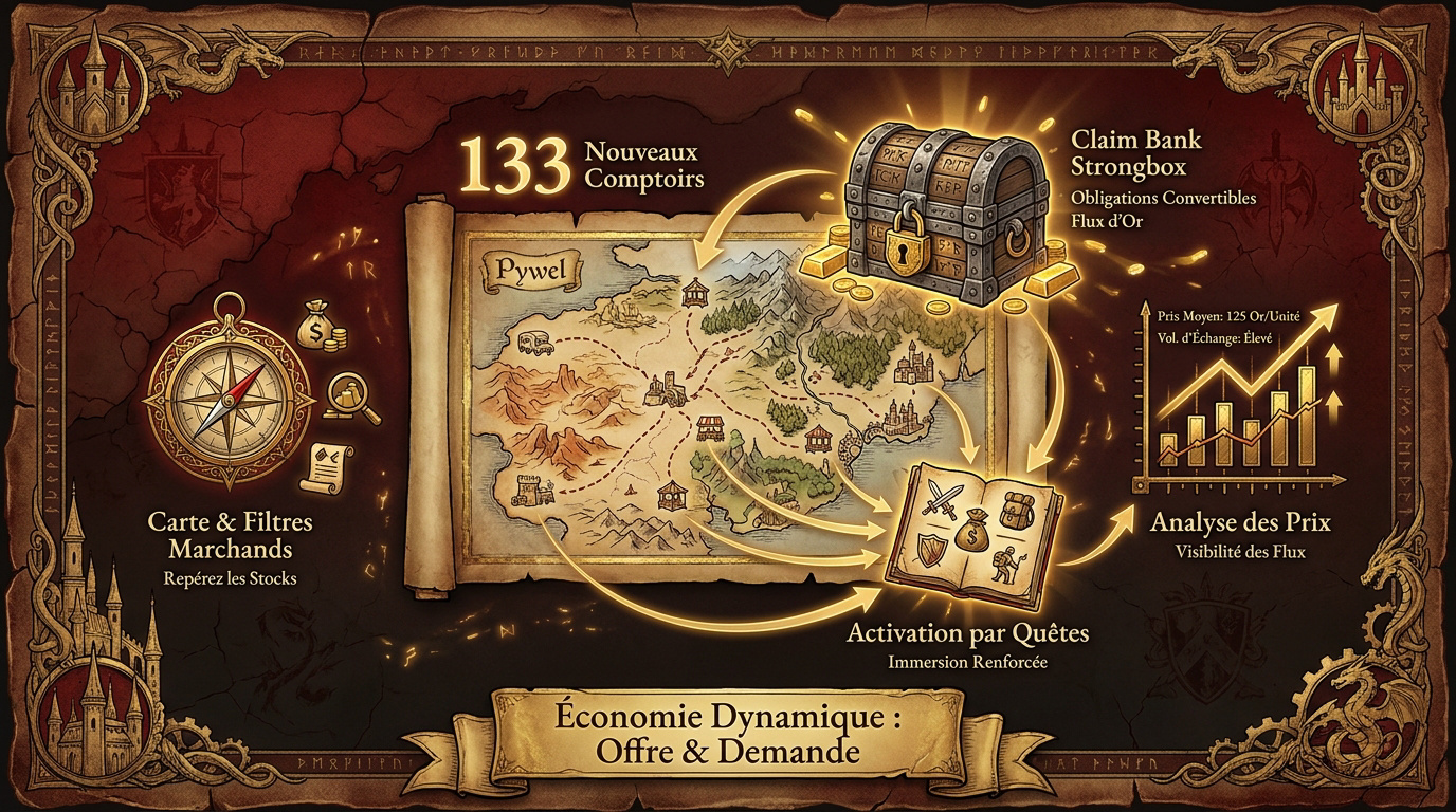Infographie sur le système de commerce et l'économie dynamique dans Crimson Desert