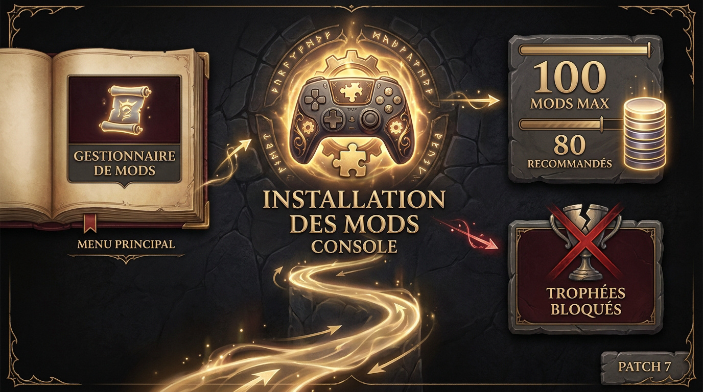Interface du gestionnaire de mods officiel de Baldur's Gate 3 sur console affichant la liste des contenus téléchargeables