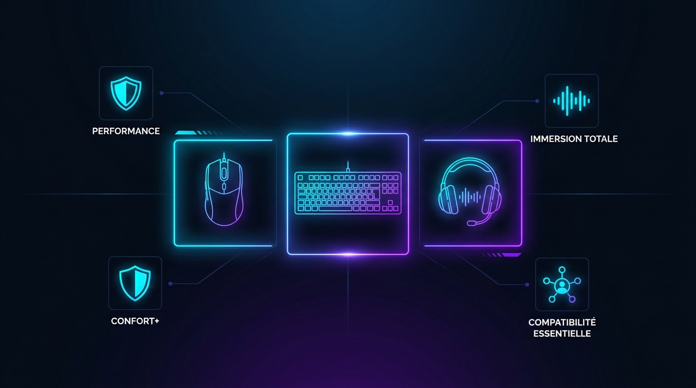 Interface de jeu futuriste mettant en avant la performance et le confort ergonomique