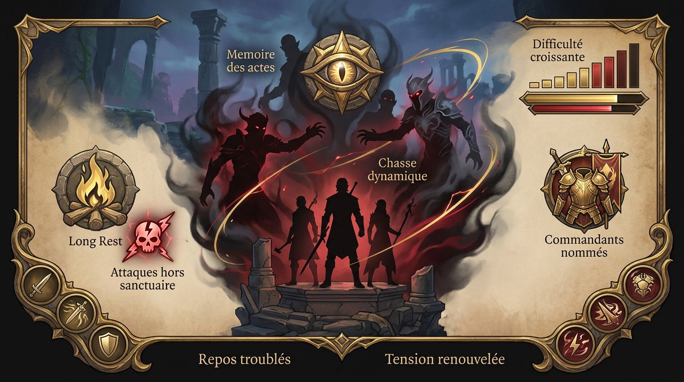 Interface de combat Baldur's Gate 3 montrant une menace durant le repos au camp