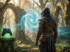 Baldur’s Gate 3 : l’arrivée du Xbox Play Anywhere Un aventurier devant un portail magique reliant une manette Xbox à un écran de jeu dans une forêt ancienne.