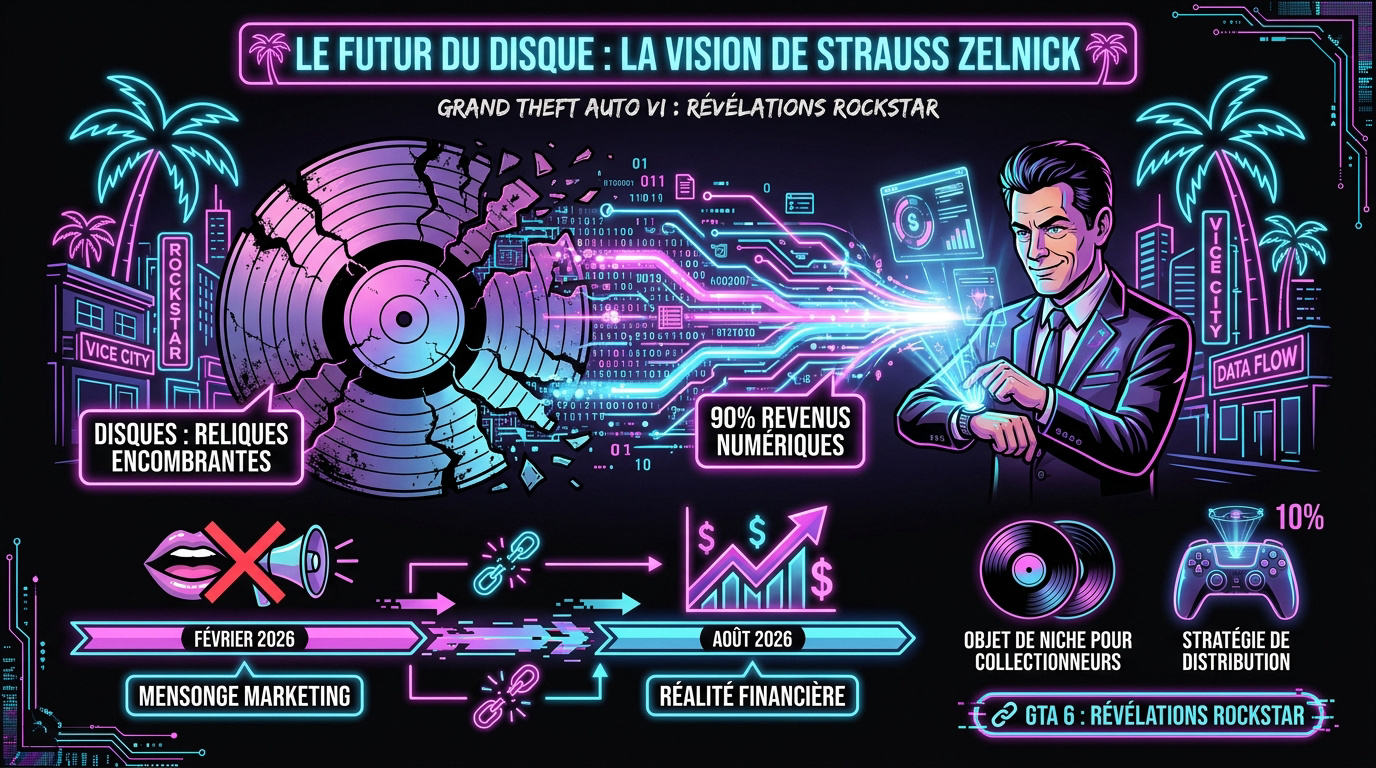 Illustration de la vision de Strauss Zelnick sur le futur des jeux physiques comparés aux vinyles