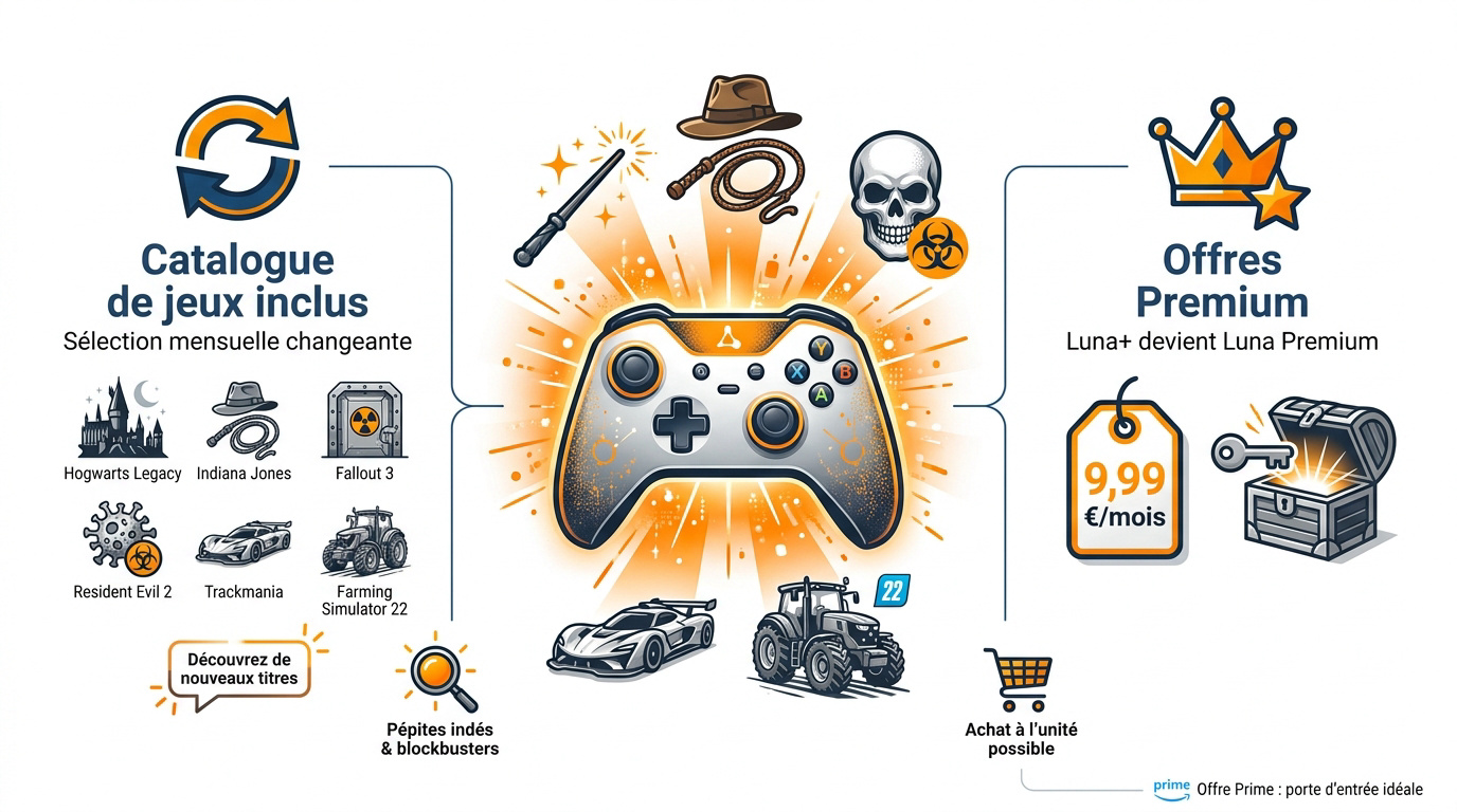 Comparatif du catalogue Amazon Luna entre l'offre Prime et l'abonnement Premium