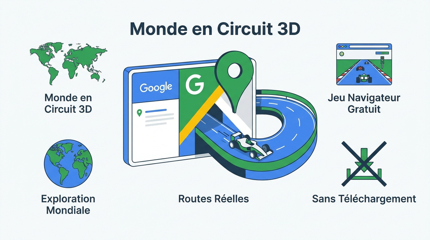 Simulation de conduite 3D sur une carte du monde réelle dans un navigateur web