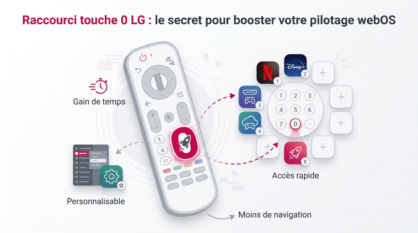 Télécommande LG Magic Remote avec menu Quick Access activé sur l'écran d'une Smart TV