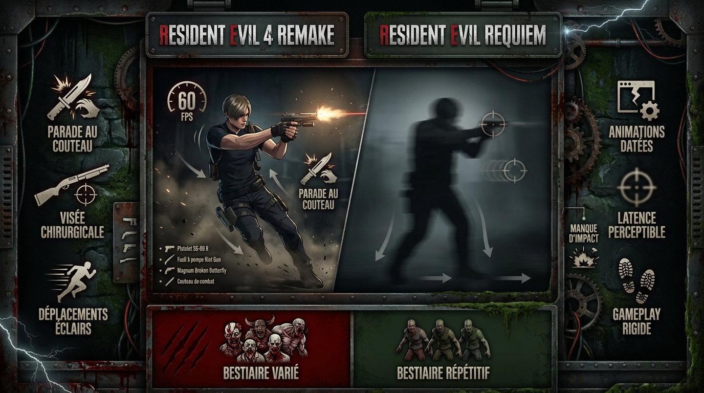 Comparaison de la fluidité et de la latence entre Resident Evil 4 Remake et Requiem