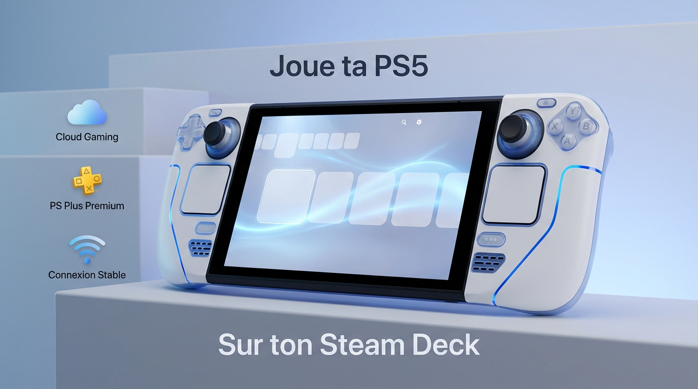 Steam Deck affichant l'interface PlayStation avec Asobi