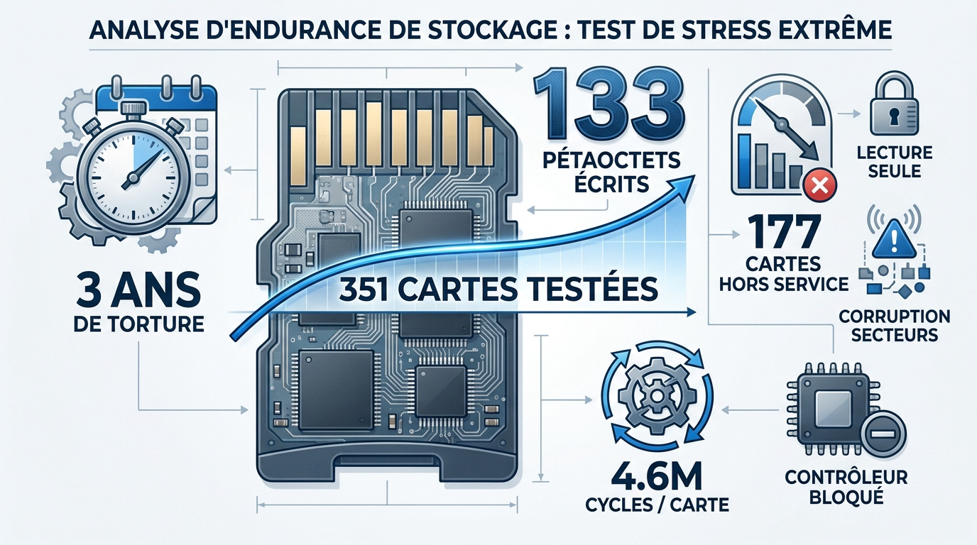 Test d'endurance intensif de 351 cartes microSD sur trois ans